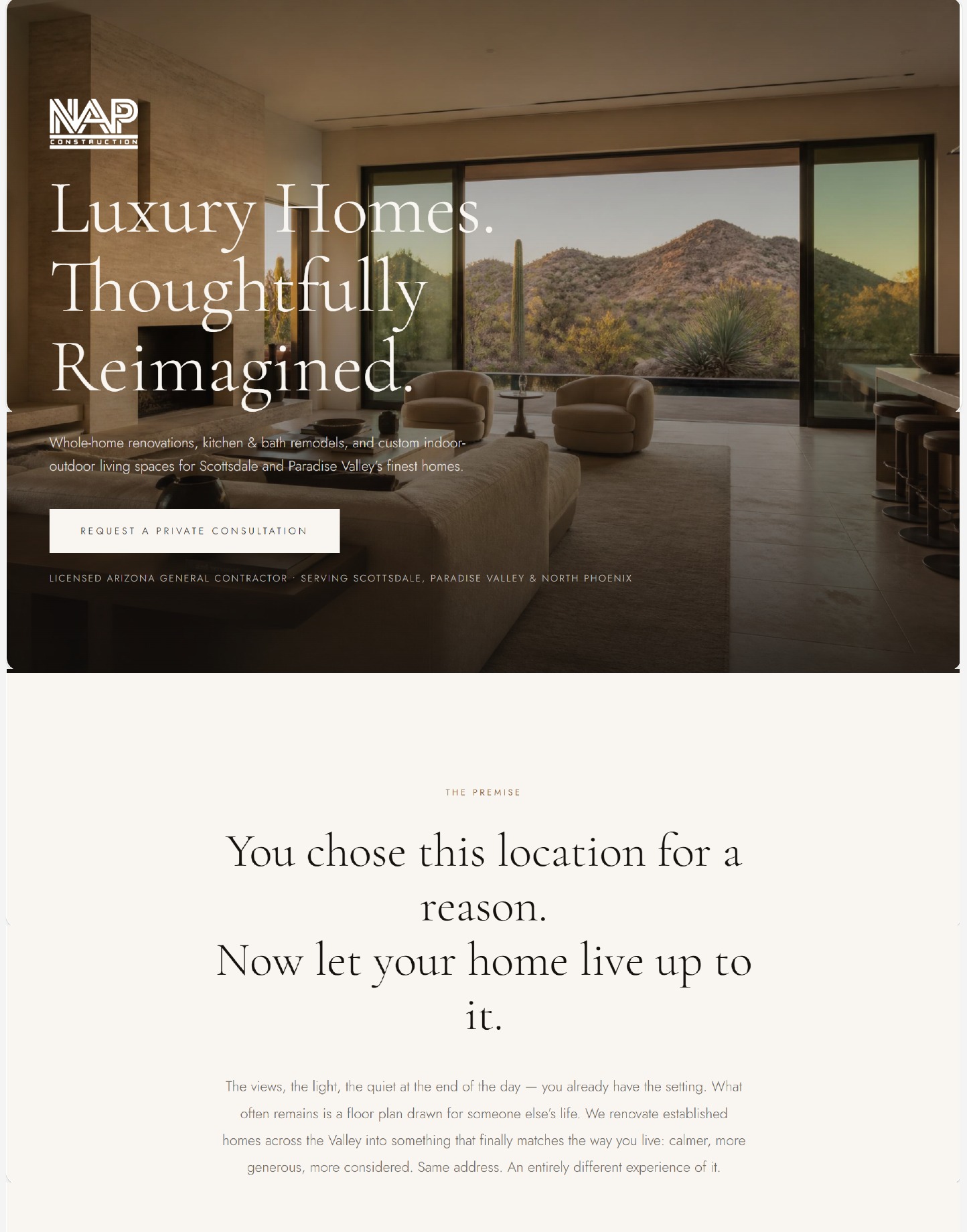 NAP Construction landing page design preview